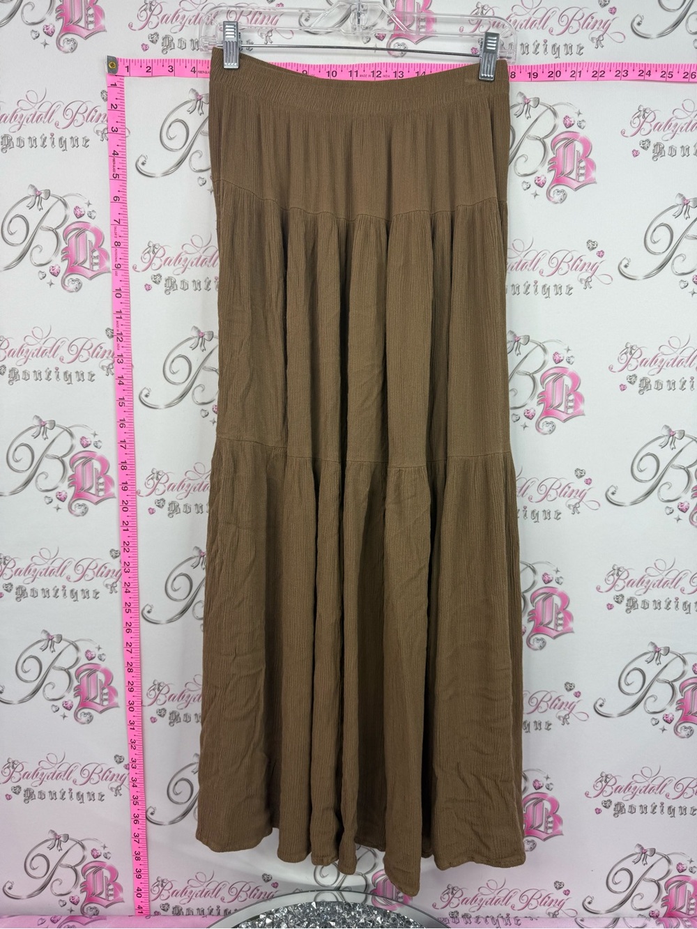 DEBORAH MURRAY skirt Flowing Tiered Maxi Skirt — Brown